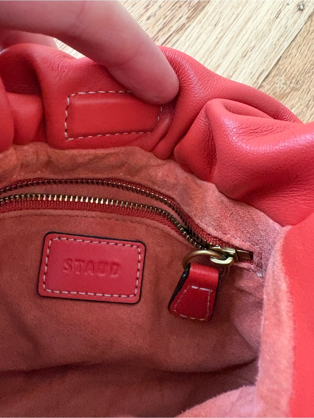 Staud Kiki blood orange red Ruched Crossbody Bag - Picture 3 of 11